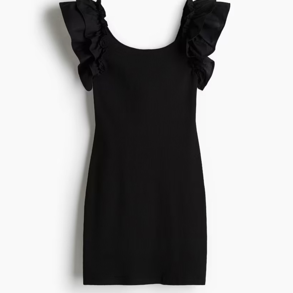 H&M black ruffle trim jersey dress XL